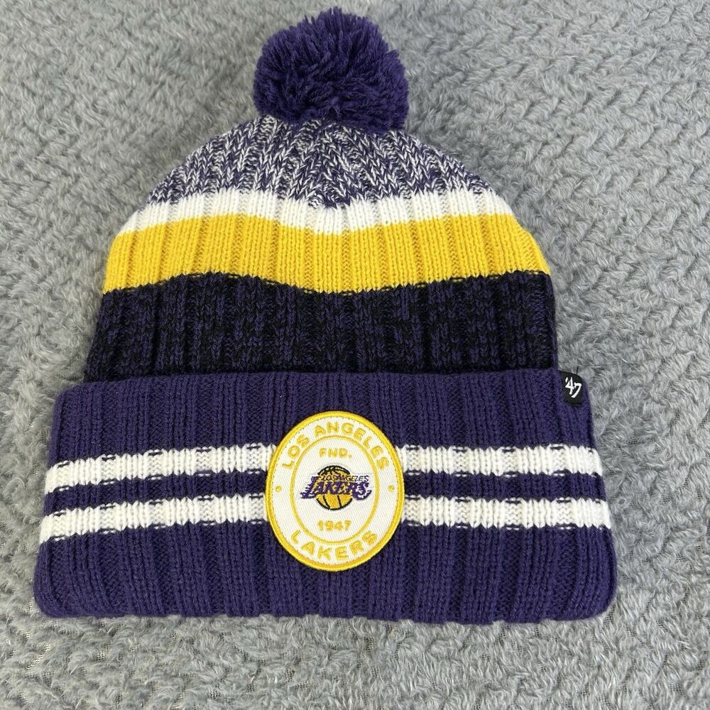 Los Angeles Lakers '47 Brand Cuffed Knit Beanie Pom Top Hat Cap NEW NWT